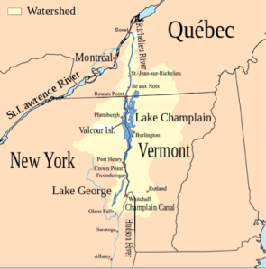 Figure 1. Lake Champlain’s drainage basin. From Wikimedia Commons